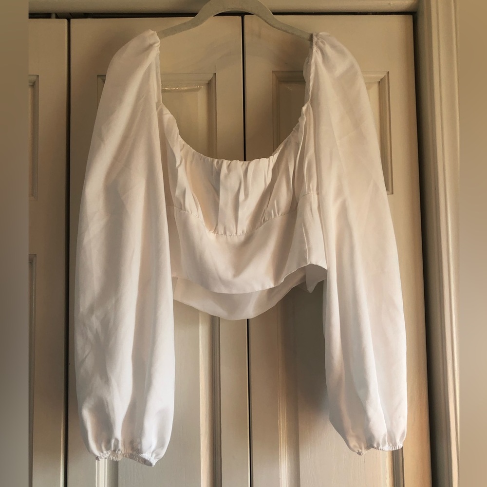 Princess Polly white long sleeve crop top, side zip, 20